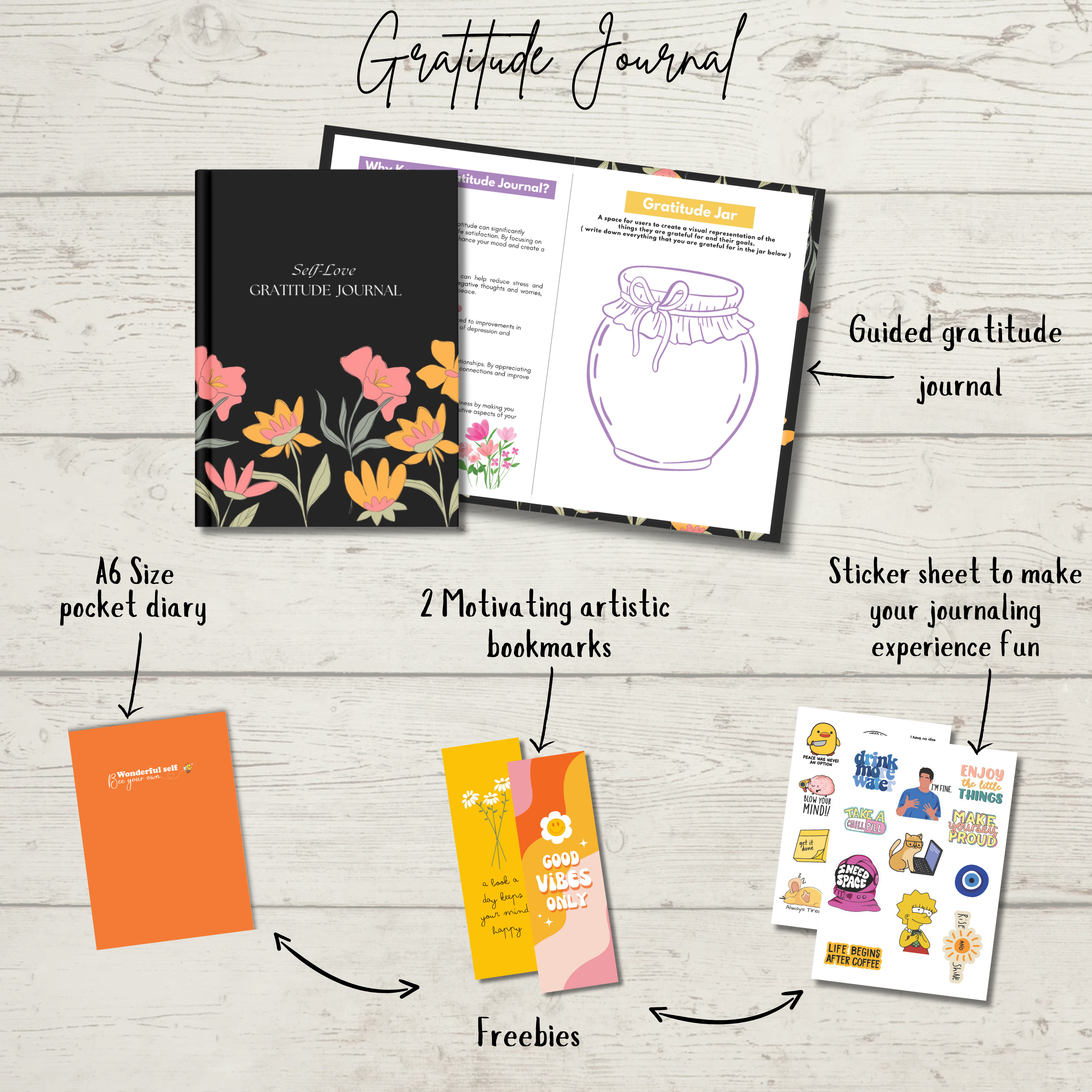 Black Self-love Gratitude journal with Multiple Freebies
