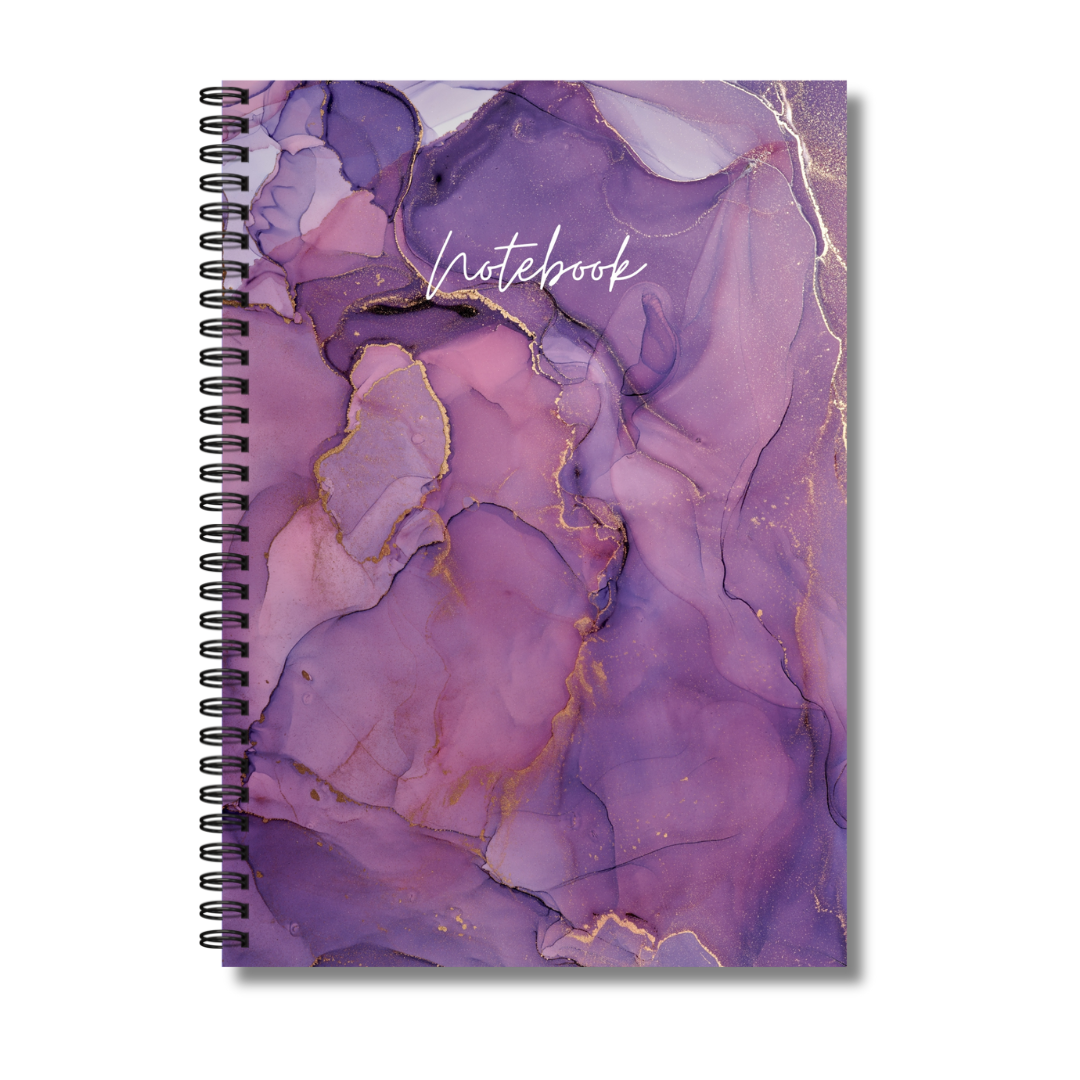 A5 Spiral Notebook PACK OF 2  Midnight bloom , Purple marble