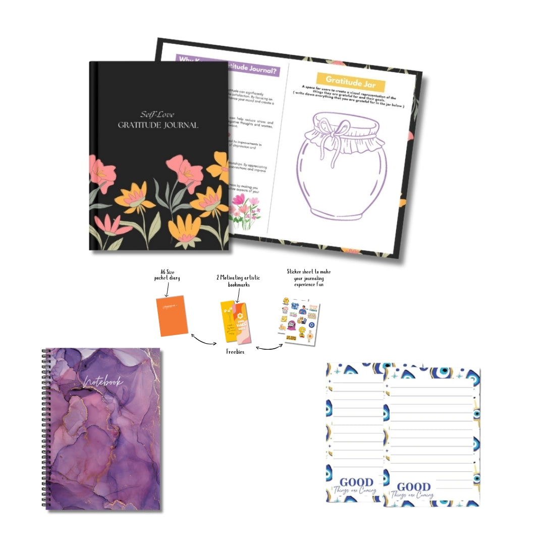 Black gratitude journal & Purple Marble Notebook & Evil eye Notepad