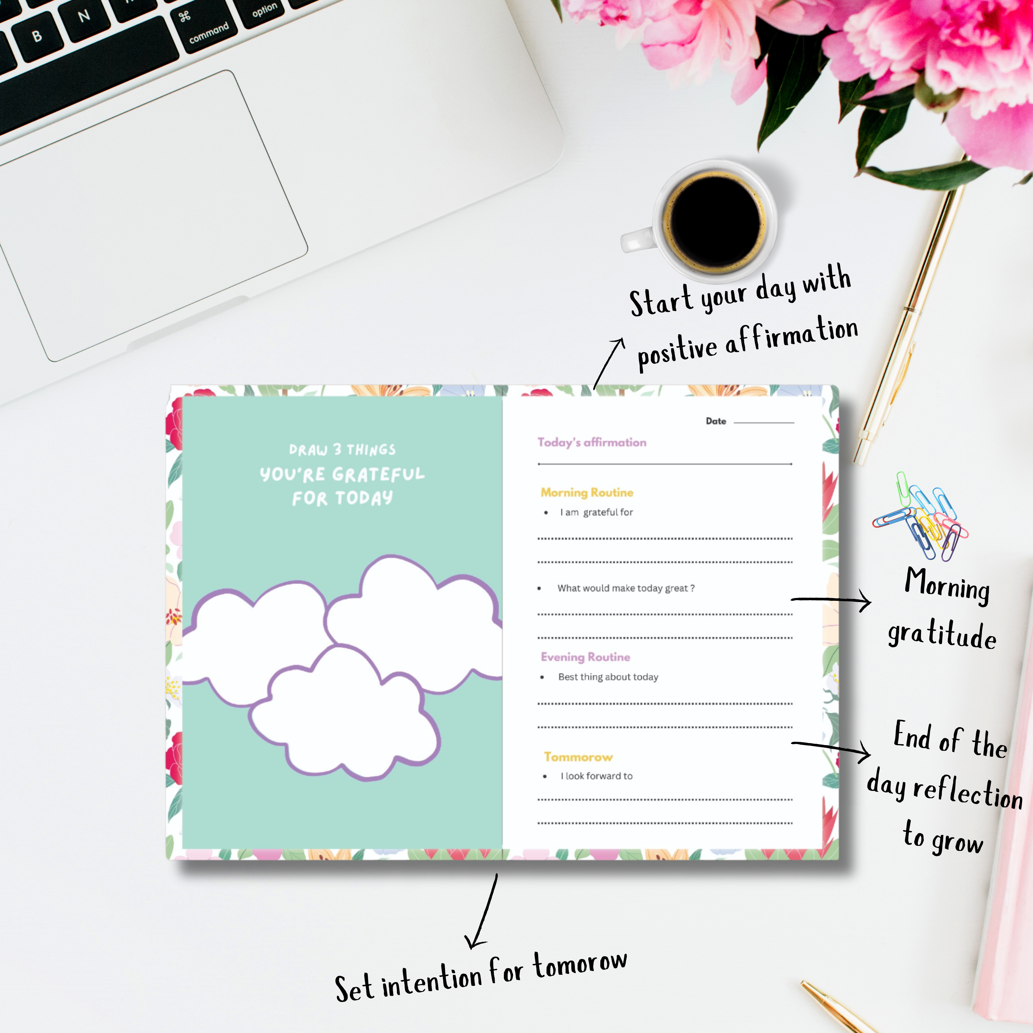 Floral Self-love Gratitude journal , Multiple freebies The SFS store