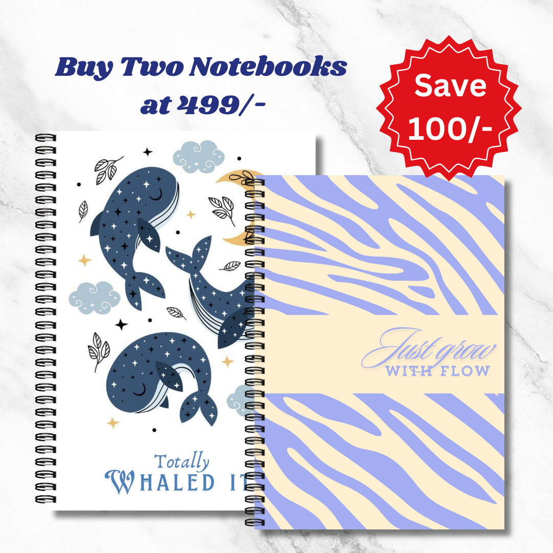 A5 Spiral Notebook PACK OF 2  Whaled it , Grow with flow