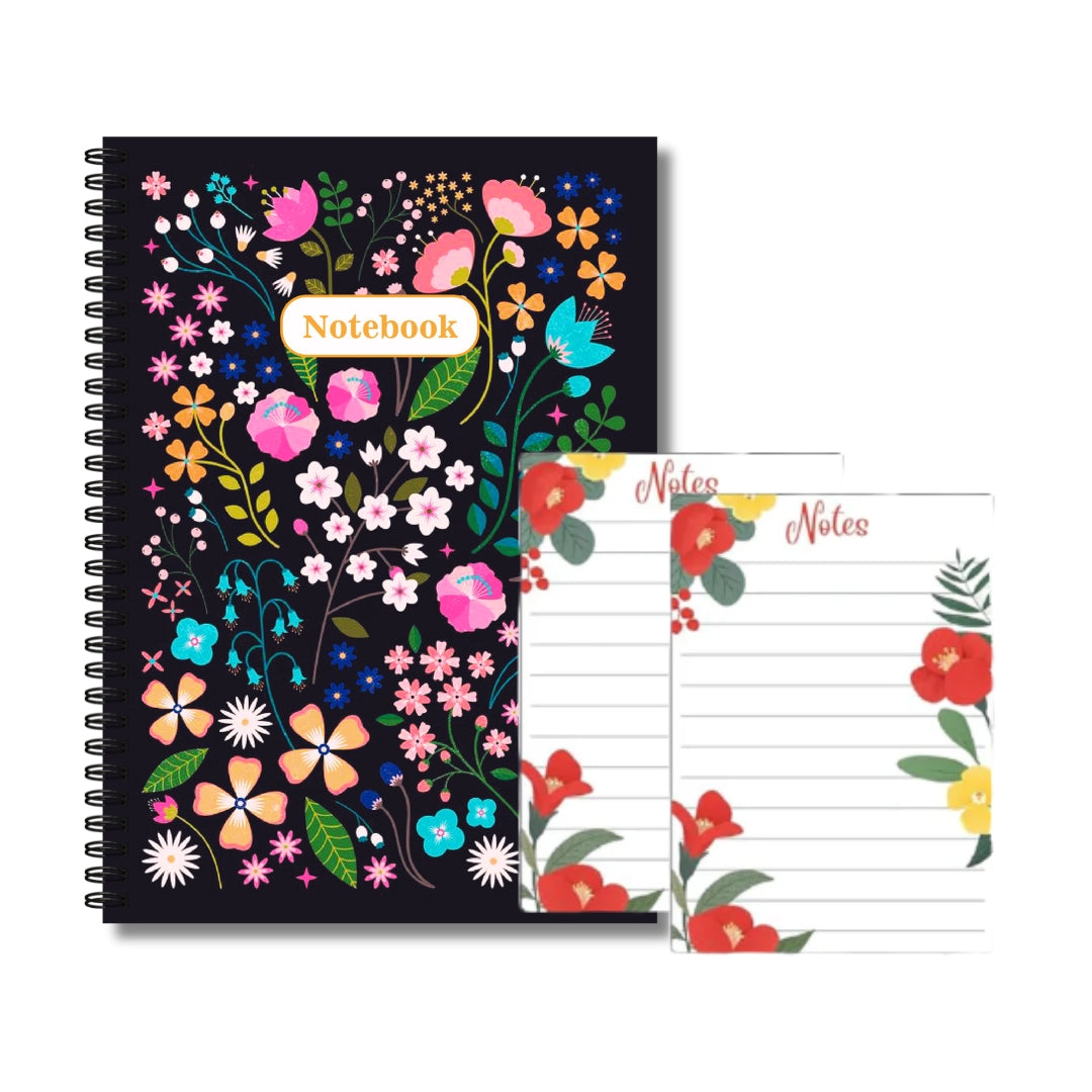 Midnight bloom Notebook & Red & yellow flower 2 Notepads