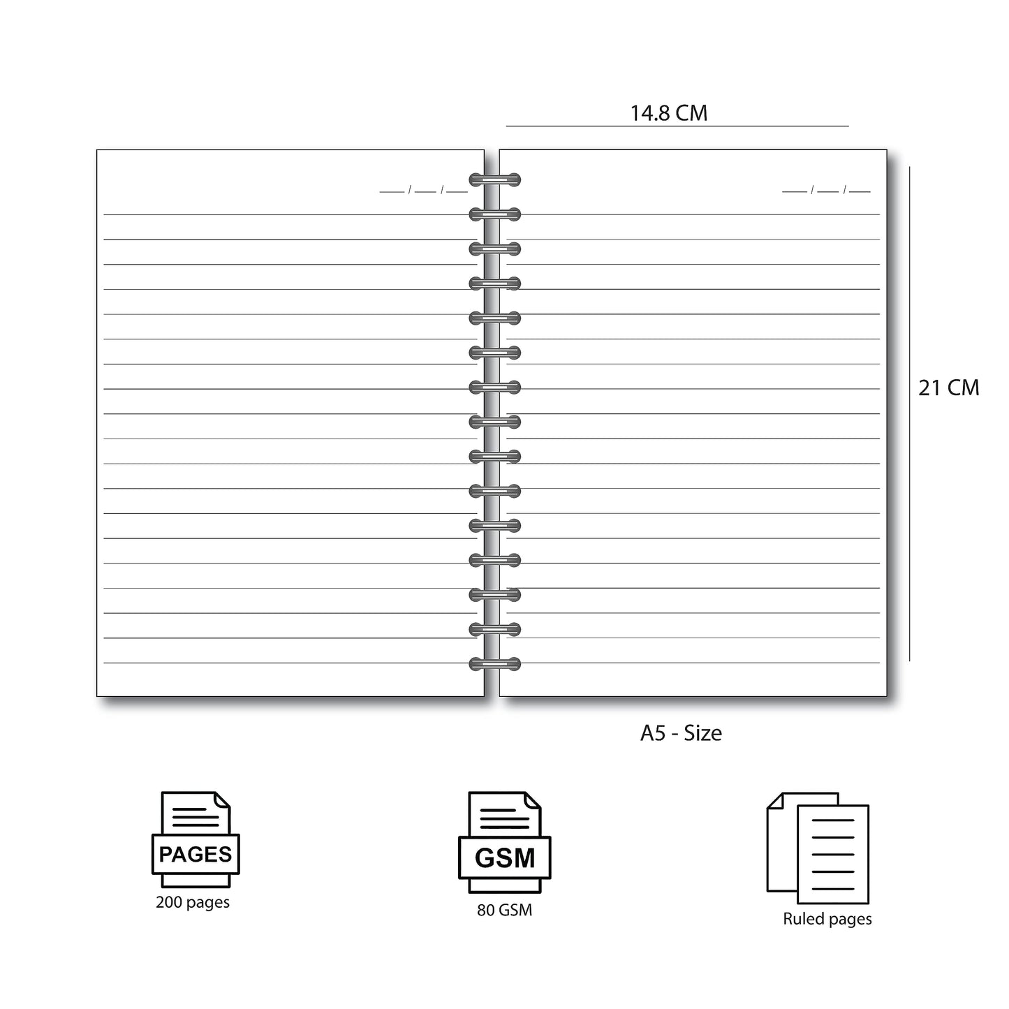 Spiral Notebook, A5 5.7 x 8.2 size, 200 pages College Ruled Notebook, Ruled Writing Journal ( blue lemonade )