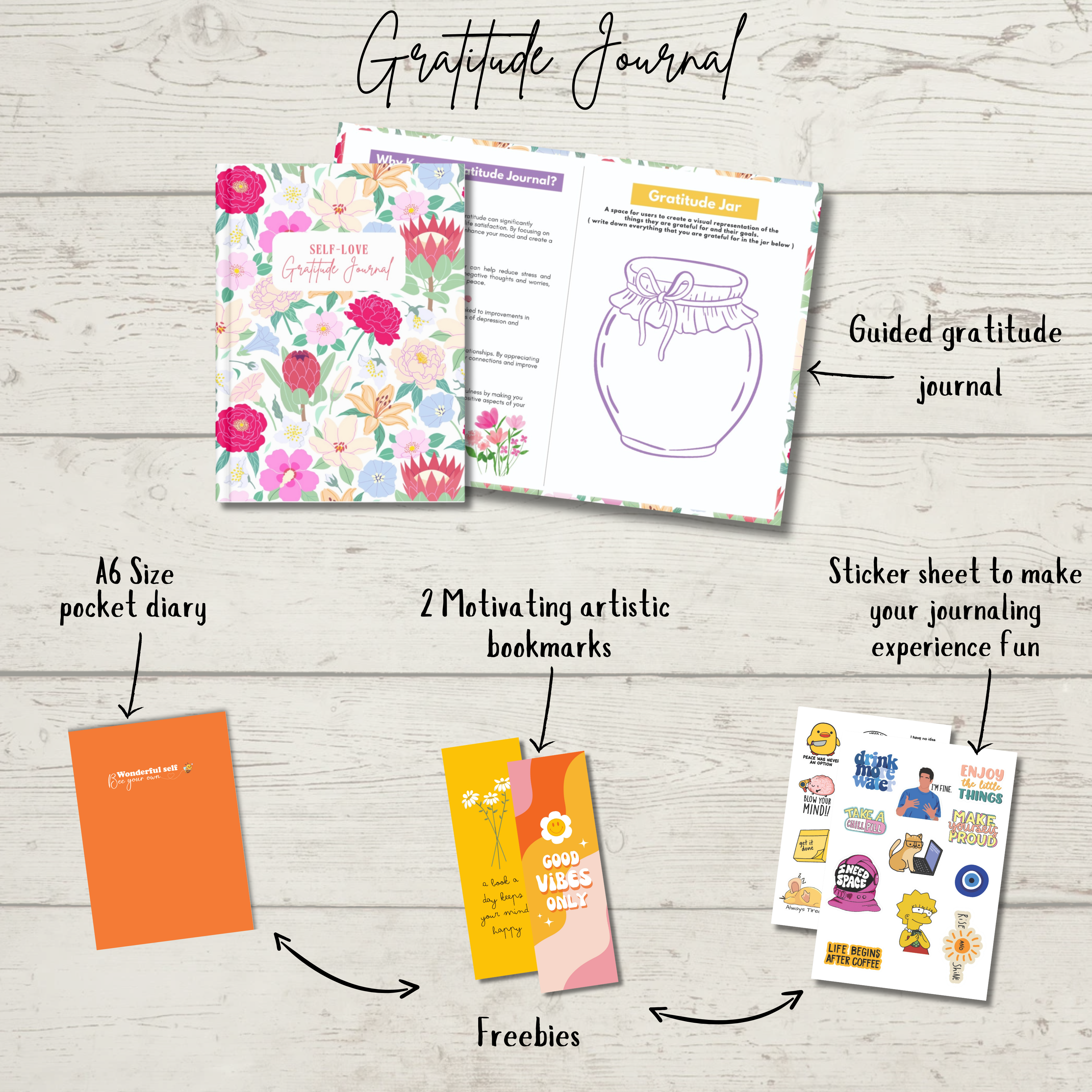 Floral Self-love Gratitude journal , Multiple freebies The SFS store