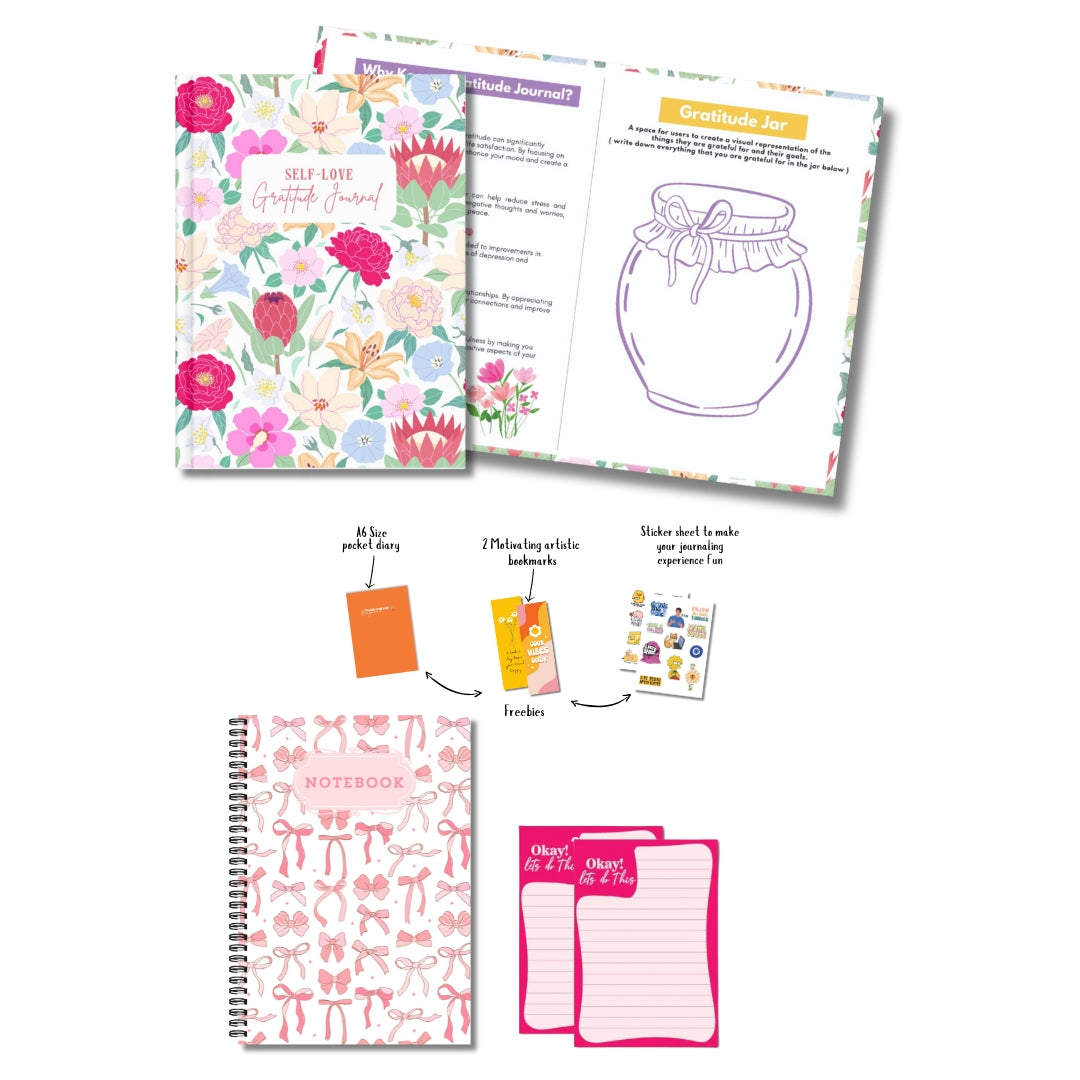 Floral gratitude journal + Pookie Notebook + Pink 2 notepads