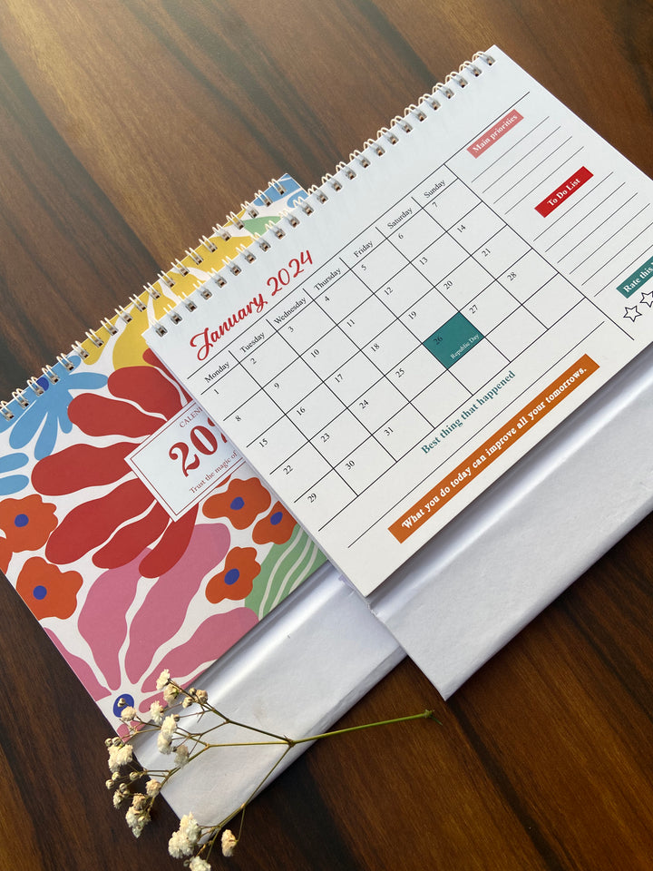 Calendar 2024 | Desk Calendar Home and Office table calendar | A5 size Spiral bound