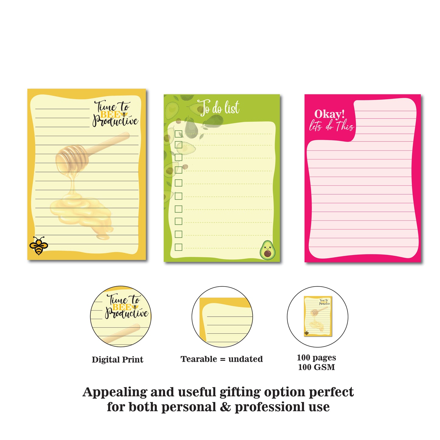 To Do List Memo Notepad Spiral bound - 100 Tear Off Sheets (Pack of 2) Honey Bee