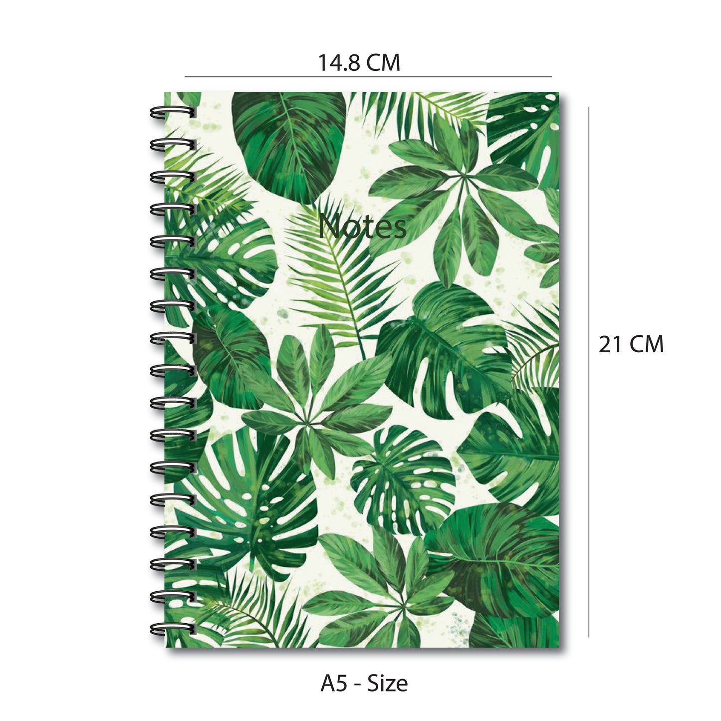 Spiral Notebook, A5 5.7 x 8.2 size, 200 pages College Ruled Notebook, Writing Journal (Tropical Green)