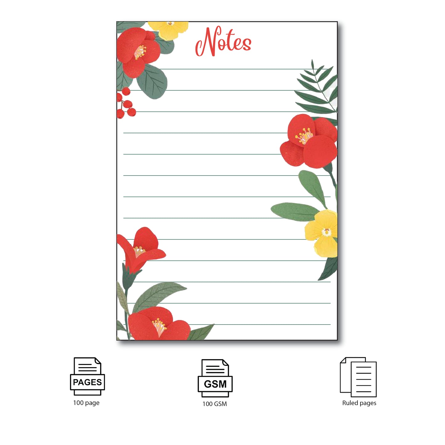 To Do List Memo Notepad Spiral bound - 100 Tear Off Sheets (Pack of 2) Red & yellow flower