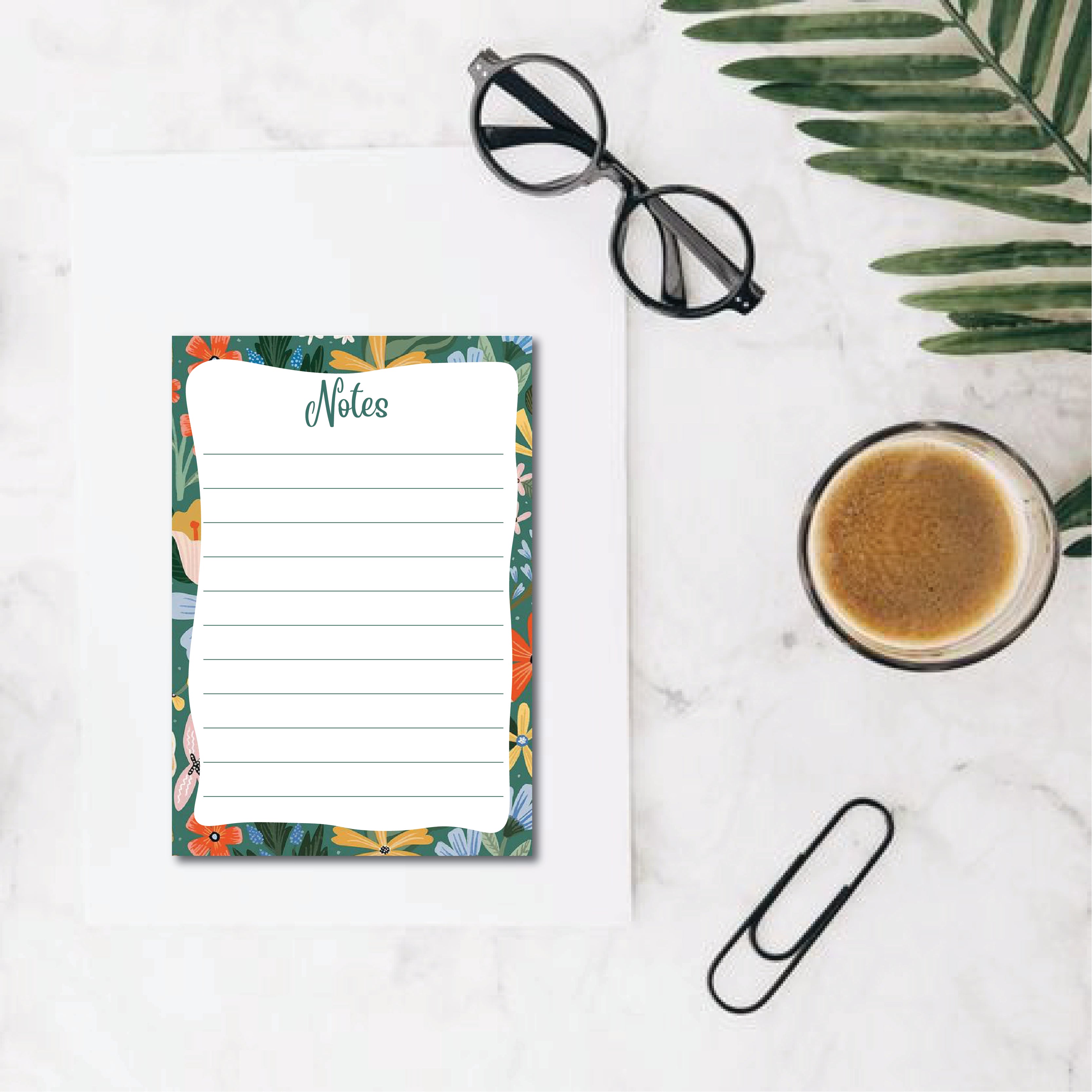 Green floral Memo Notepad Tear Off Sheets (Pack of 2)